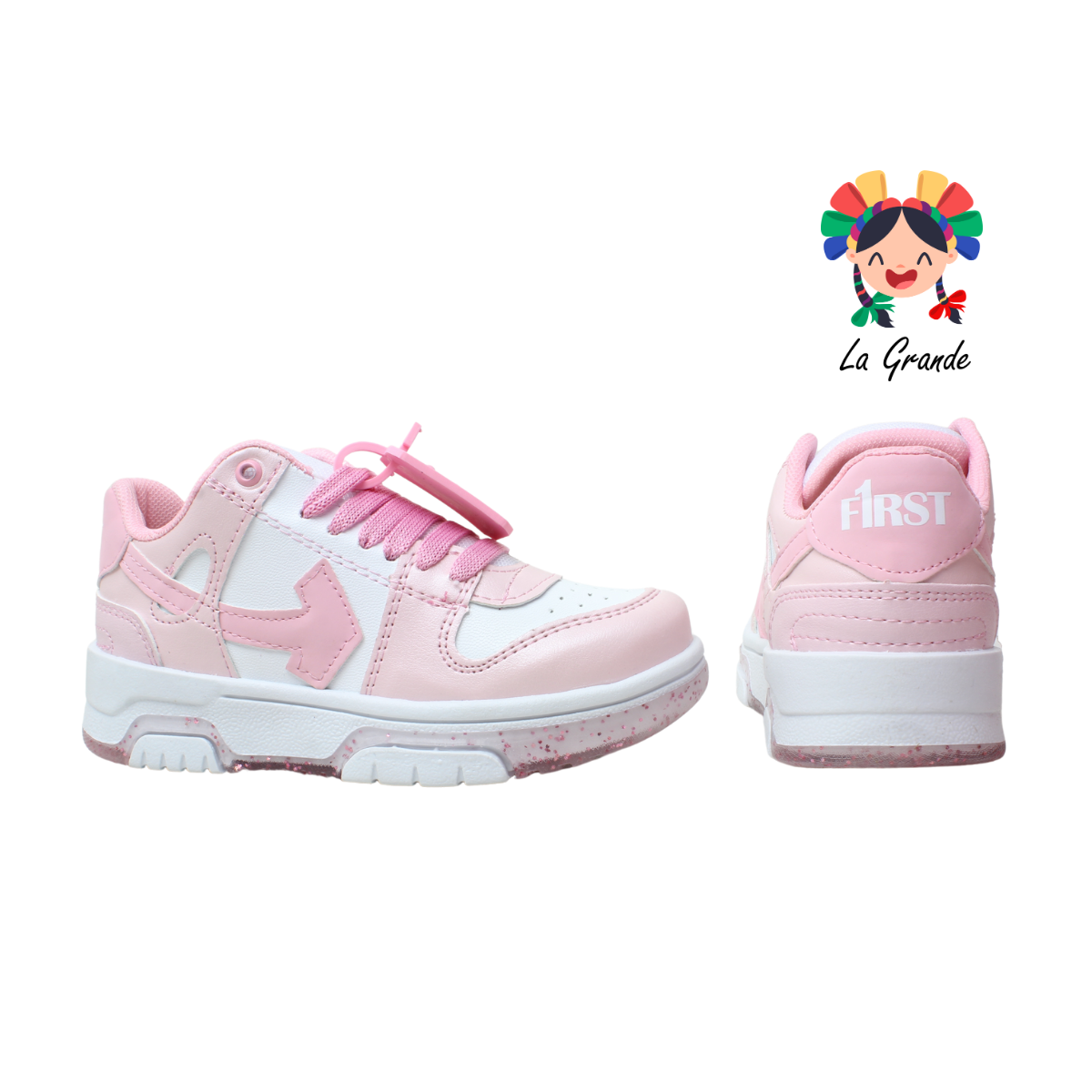 12000 FIRST Blanco Rosa S-Glitter Sint Tenis Casual para Niña