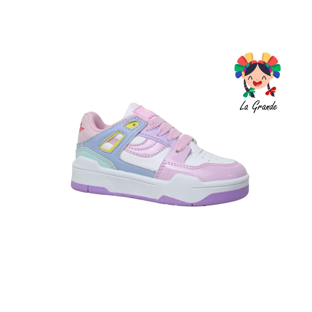 1202 NIKKI FASHION Bco Rosa Lila Sint Tenis Casual para Niña