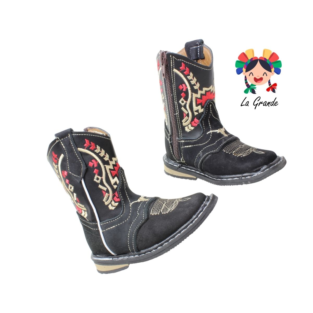 120 ARRIVEÑO Negro Piel Bota Vaquera para Bebé