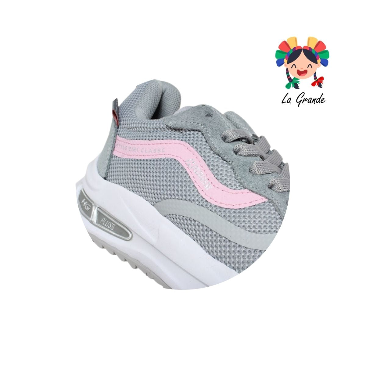 1221 H-GROSS Gris Rosa Pastel Tenis Deportivo para Dama