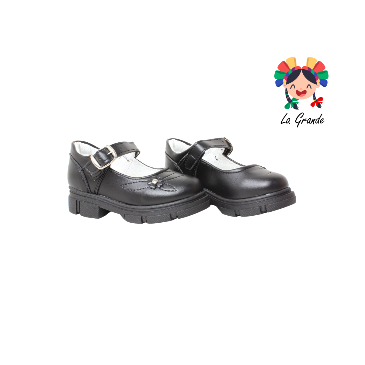 123 GABRIELA Negro Sintético Zapato Escolar con Suela Kity para Niña