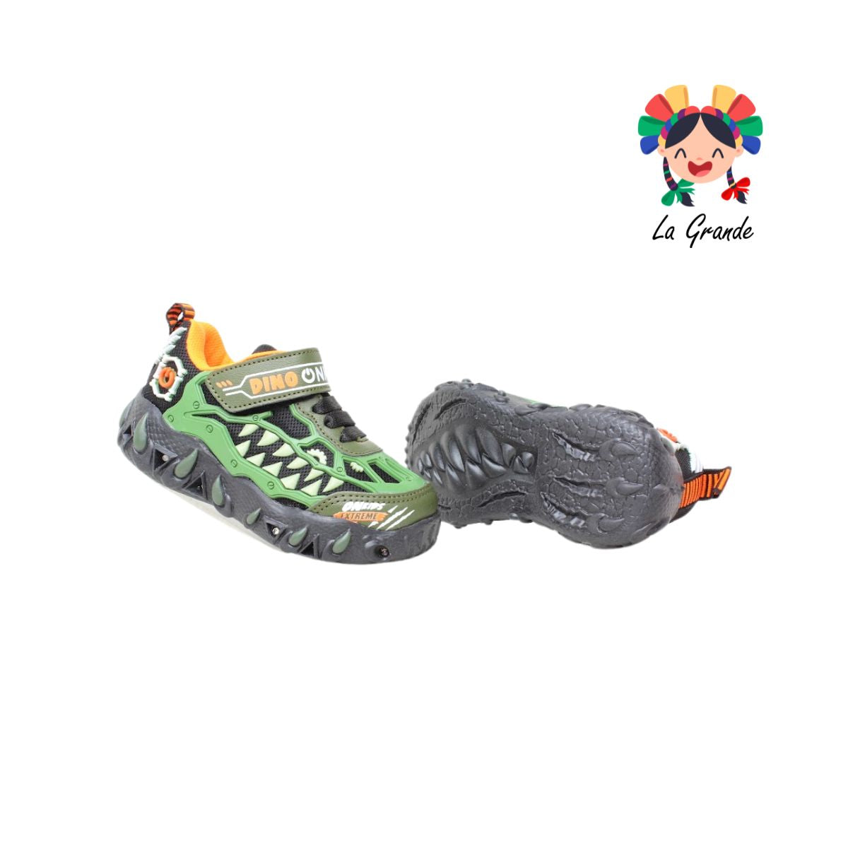 125 ESQUELETO ON KIDS Verde Naranja Sintético Tenis de Luces para Niño