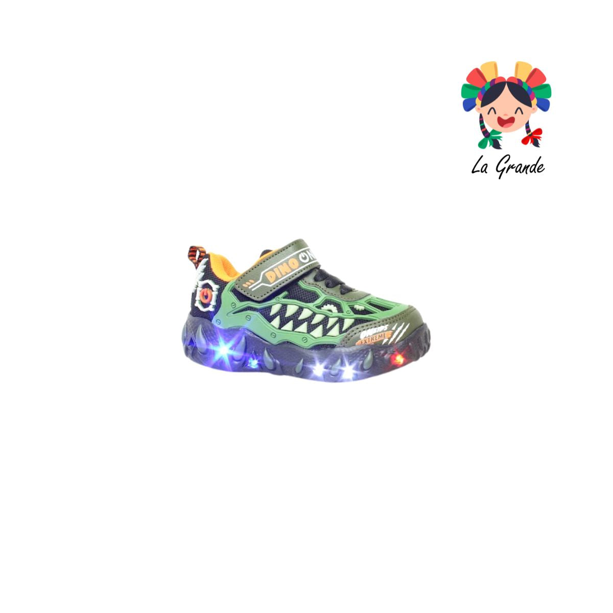 125 ESQUELETO ON KIDS Verde Naranja Sintético Tenis de Luces para Niño
