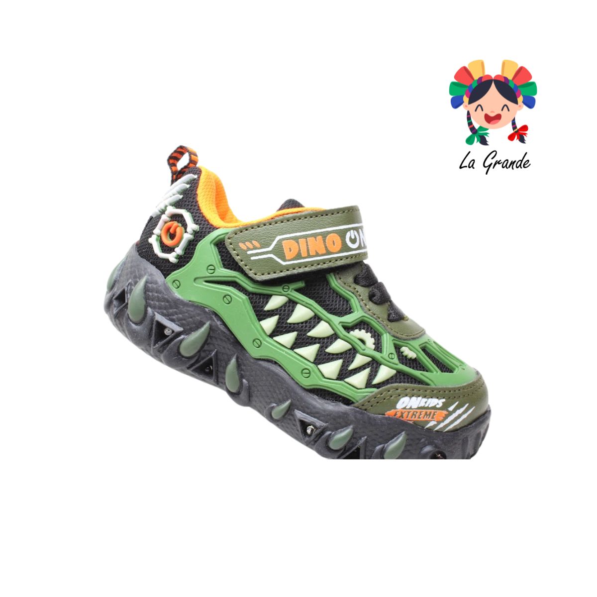 125 ESQUELETO ON KIDS Verde Naranja Sintético Tenis de Luces para Niño