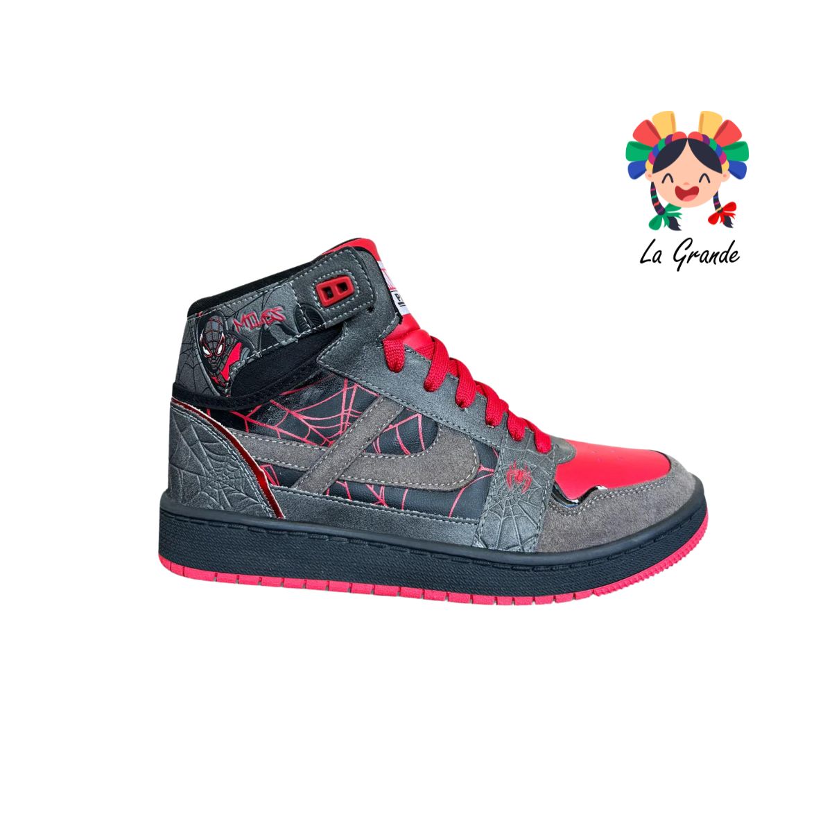 060043 PANAM Gris Rojo Napa Gamuza Miles Morales Tenis Casual Original para Dama,Joven y Caballero