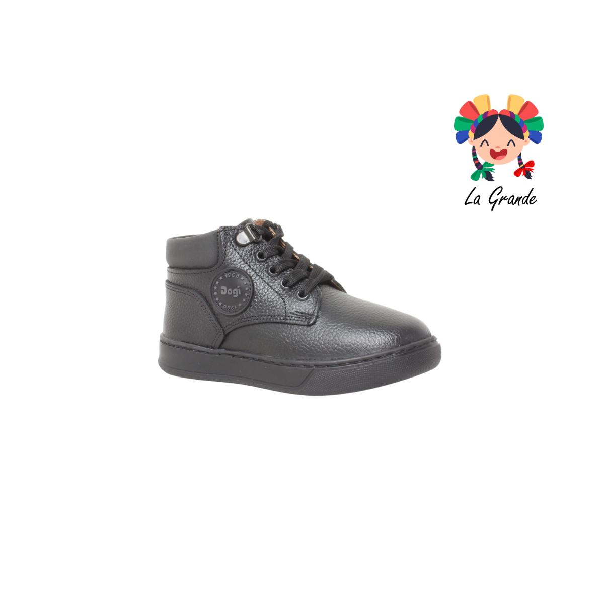 126 DOGI Negro Piel Zapato Escolar para Niño