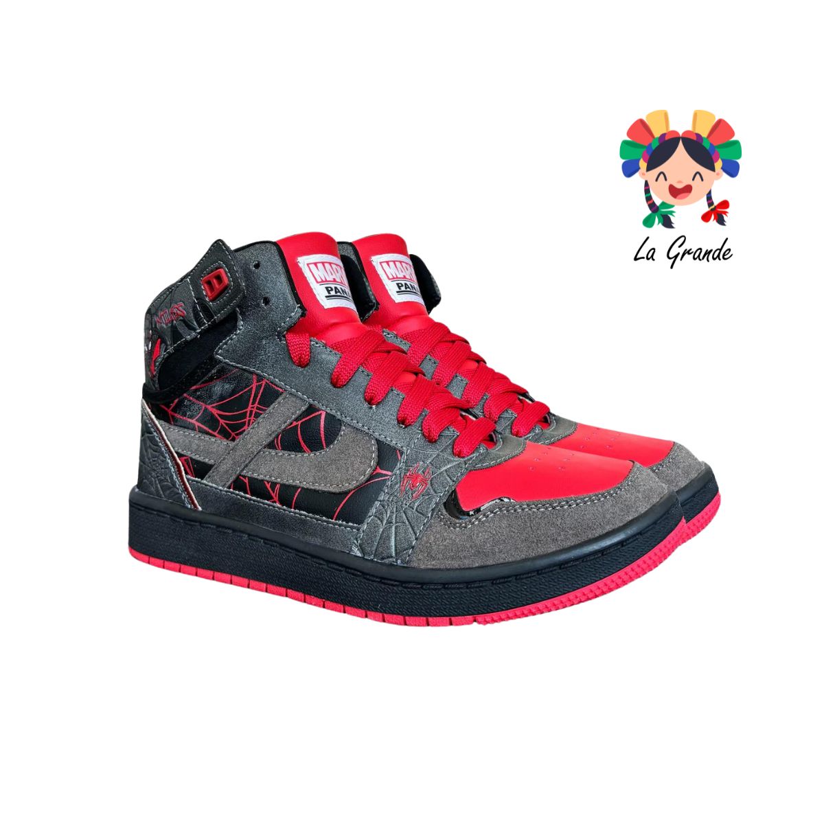 060043 PANAM Gris Rojo Napa Gamuza Miles Morales Tenis Casual Original para Dama,Joven y Caballero