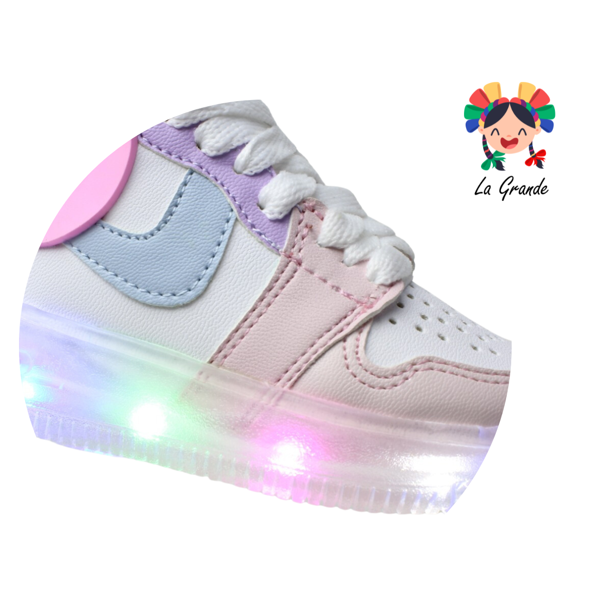 13000 PAOLA RAMIREZ Blanco Rosa Sint Tenis Casual con Luz Led para Bebé y Niña