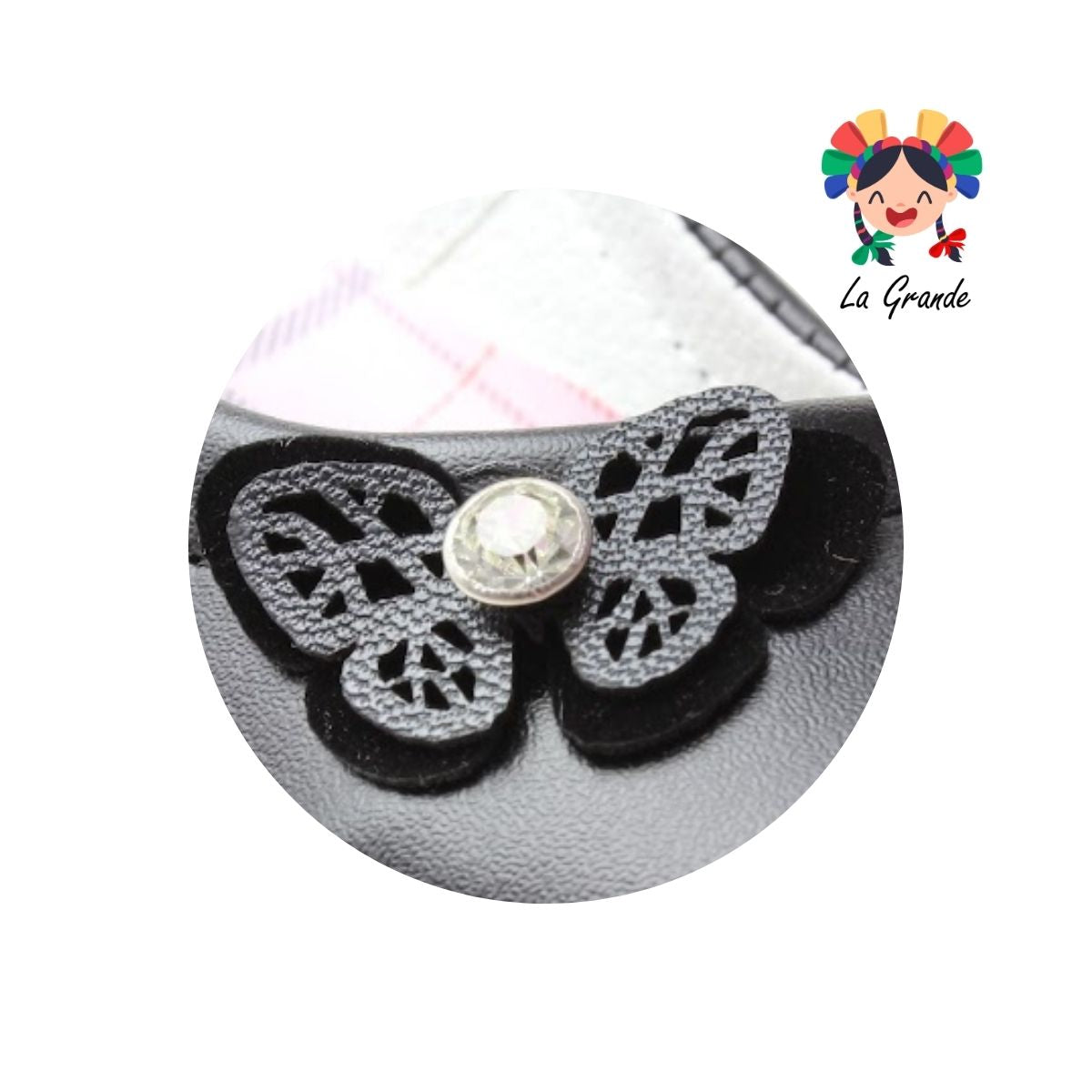 130 GABRIELA Negro Sintético Zapato Escolar con Suela Kitty para Niña