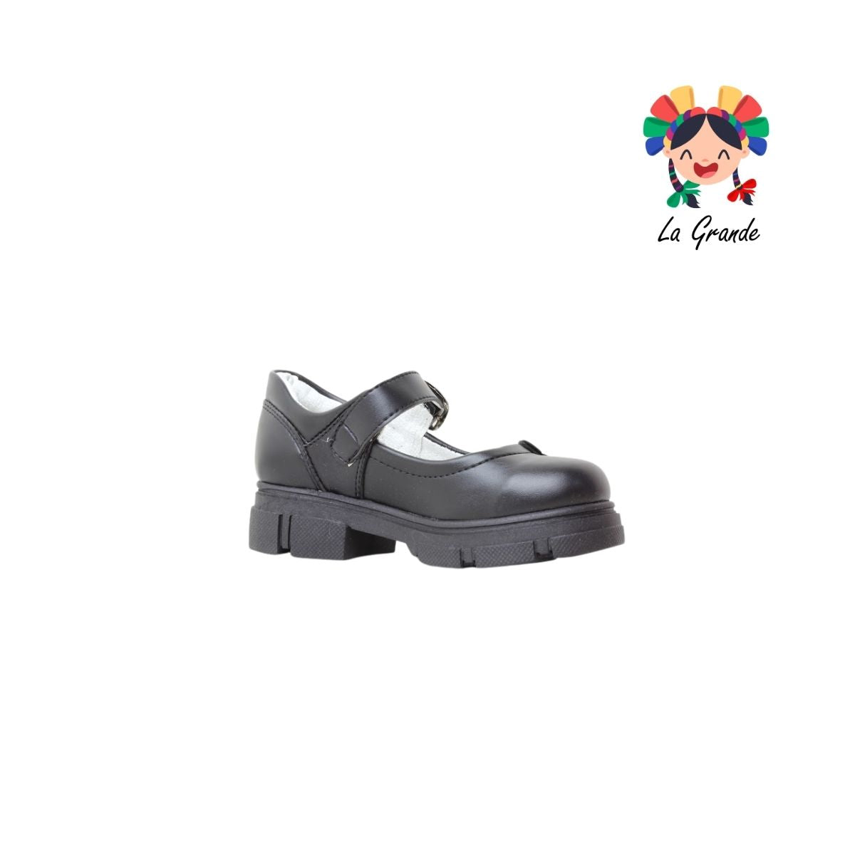 130 GABRIELA Negro Sintético Zapato Escolar con Suela Kitty para Niña