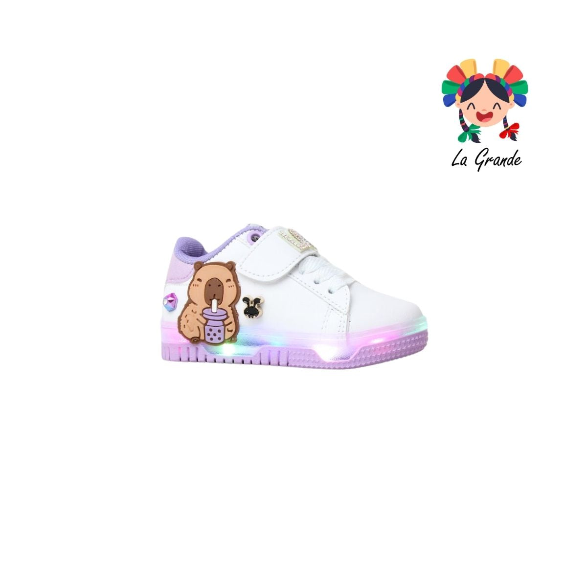 1320 Capiba WINS Blanco Lila Sint Tenis Casual con Luz Led para Niña