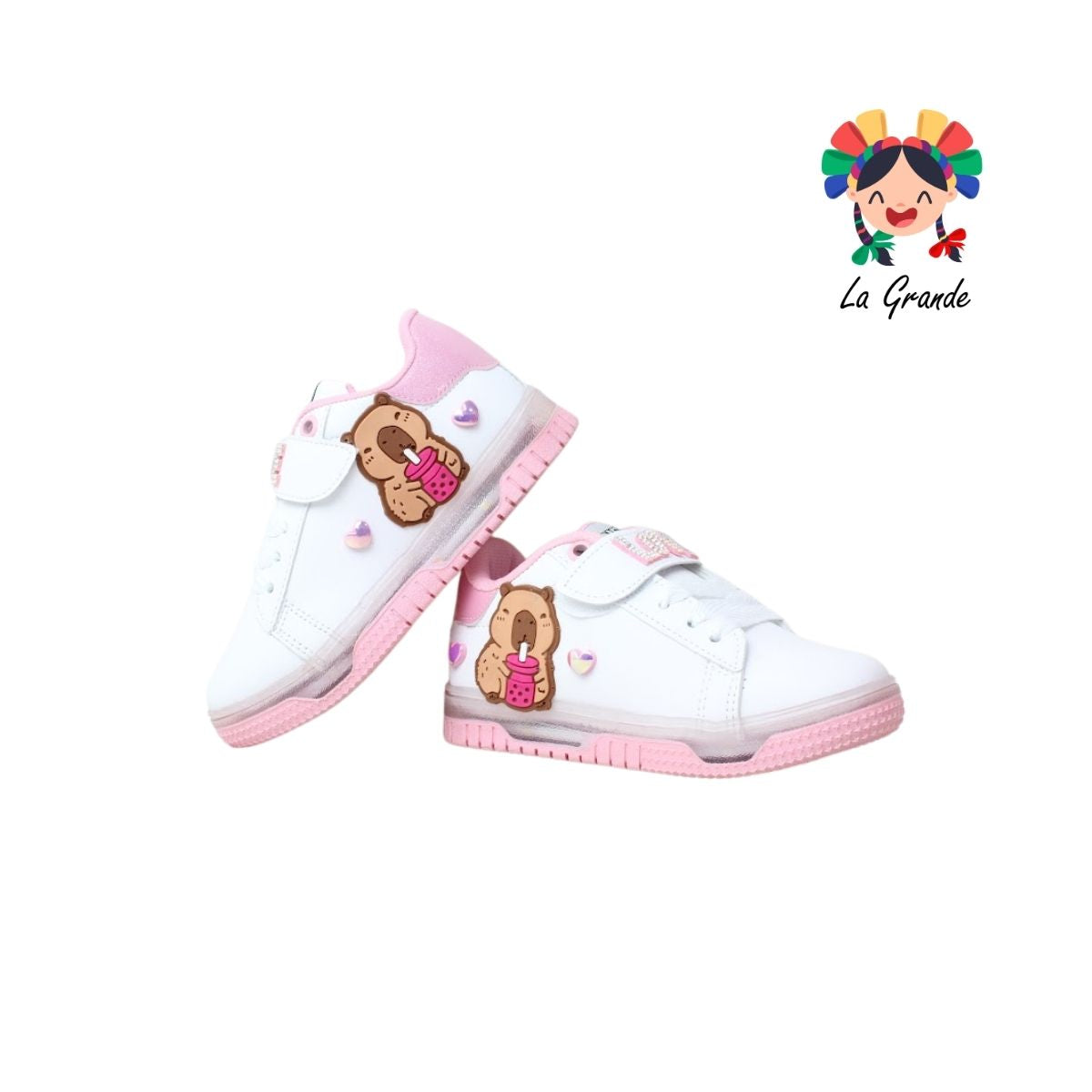 1320 Capiba WINS Blanco Rosa Sint Tenis Casual con Luz Led para Niña