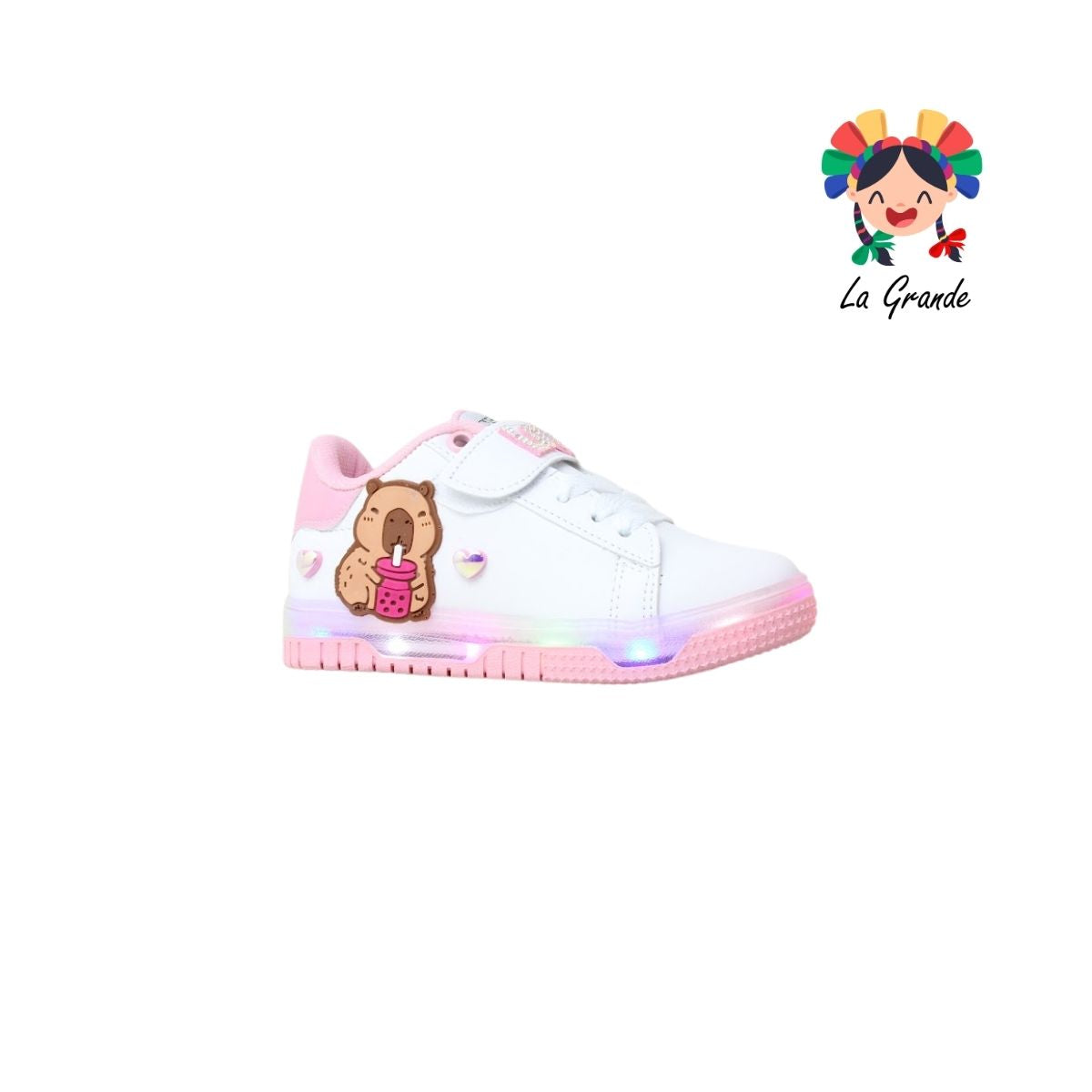 1320 Capiba WINS Blanco Rosa Sint Tenis Casual con Luz Led para Niña