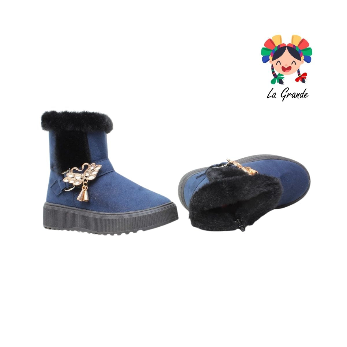 1330 WINS Marino Negro Textil Bota Corta para Niña
