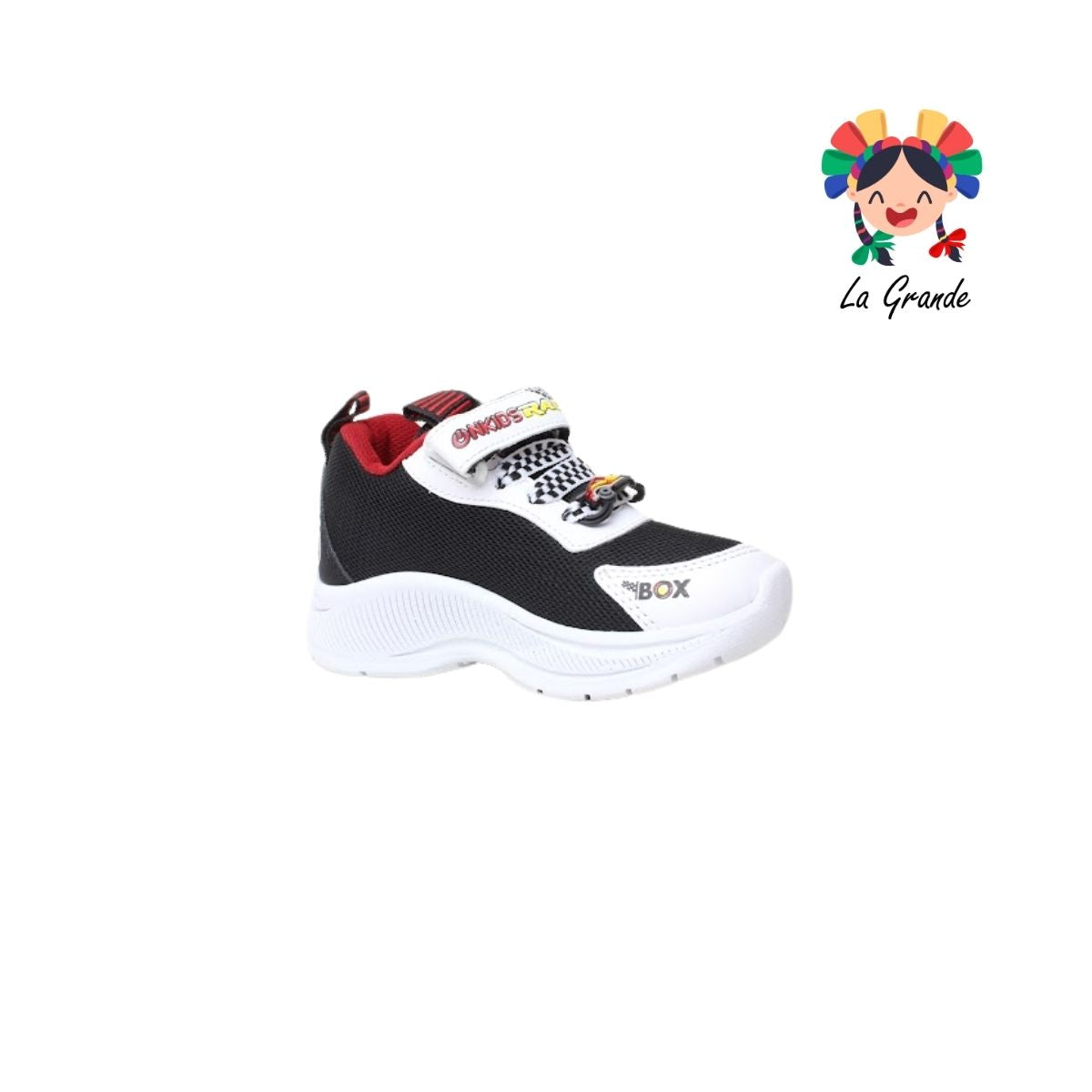 133 ON KIDS Negro Blanco Carro Sint Tenis Choclo con Luces Led para Niño