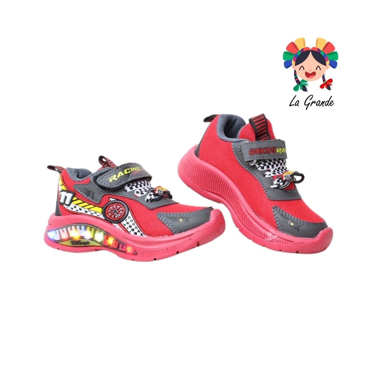 133 ON KIDS Rojo Oxford Carro Sint Tenis Choclo con Luces Led para Niño