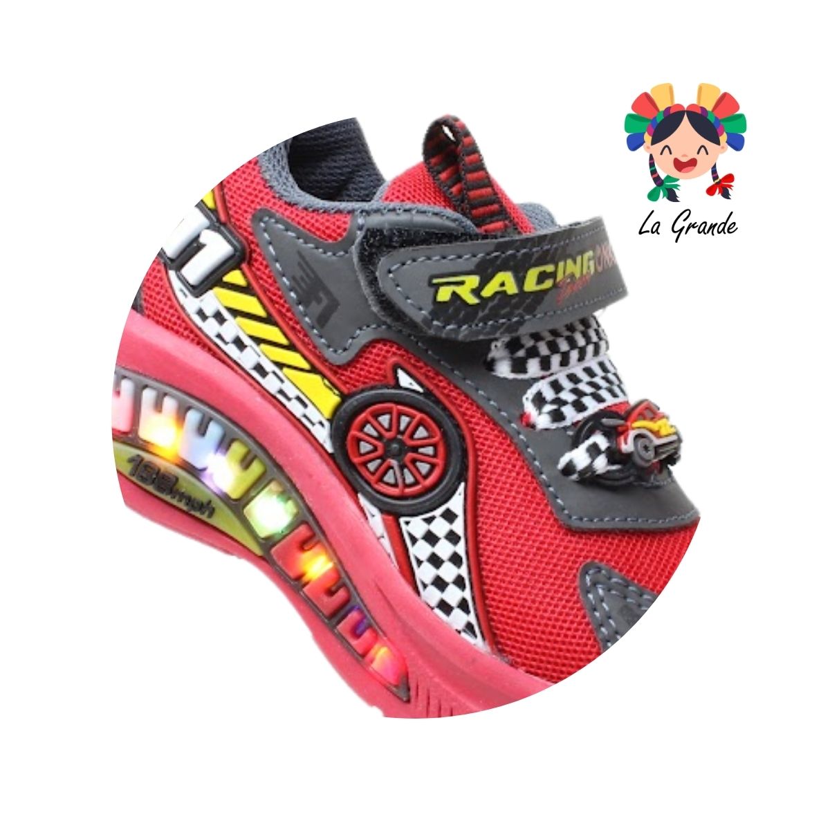 133 ON KIDS Rojo Oxford Carro Sint Tenis Casual con Luz Led para Niño