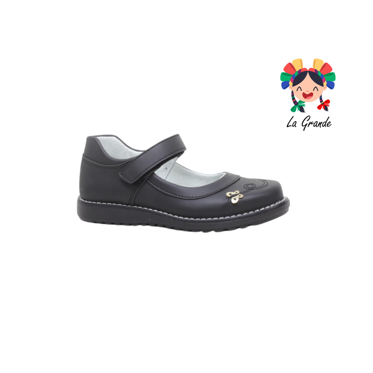 1341 DOMINIQ Negro Oro Zapato Escolar para Niña
