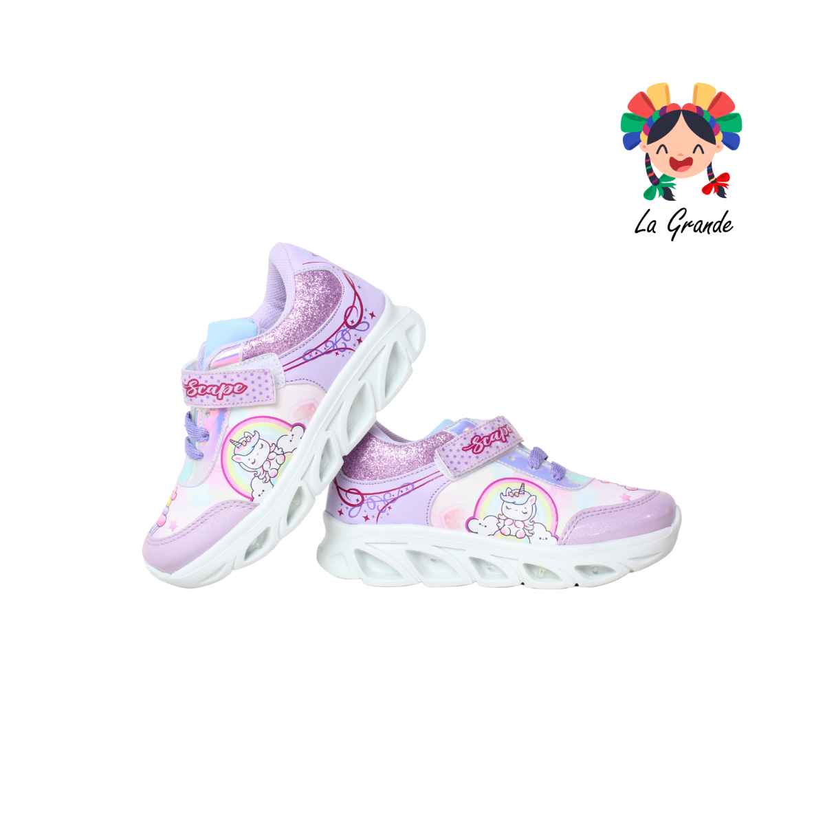 091 UNIC SCAPE Glitter Lila Sintético Tenis de Luces para Niña
