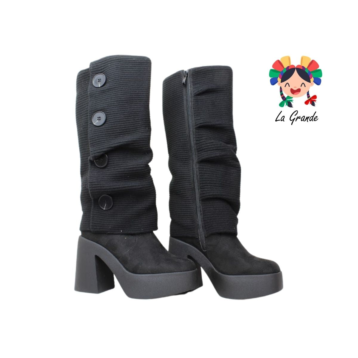 1351 SAO PAULO Negro Textil Bota Larga para Dama