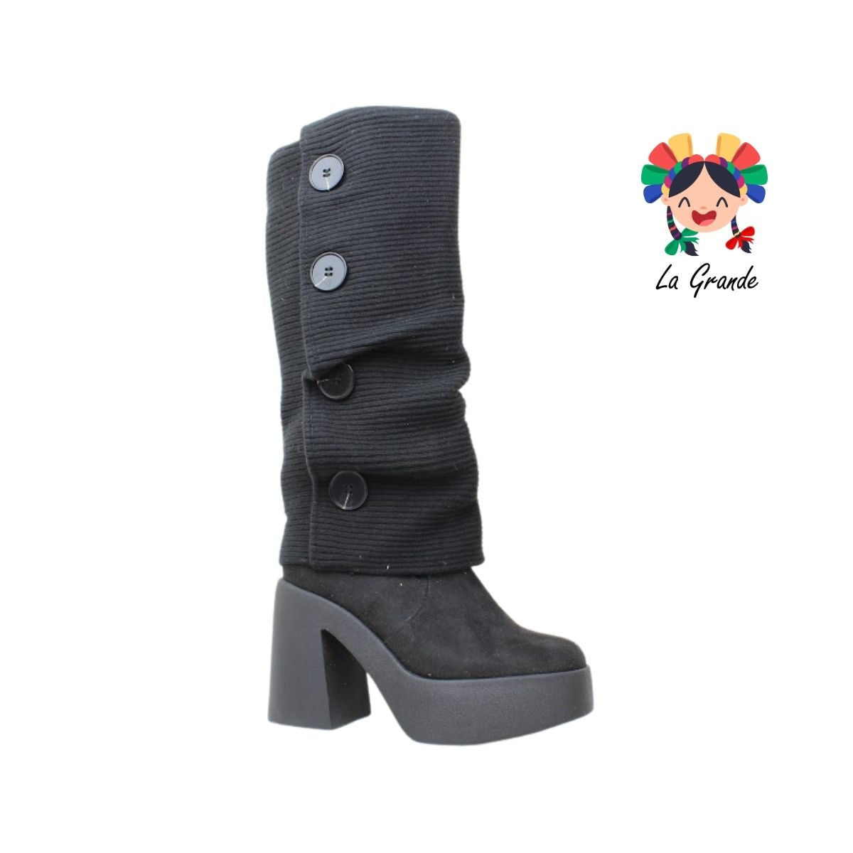 1351 SAO PAULO Negro Textil Bota Larga para Dama