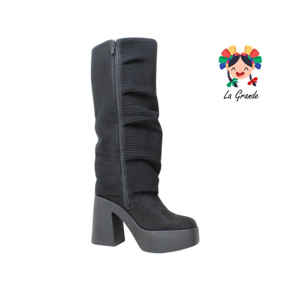 1351 SAO PAULO Negro Textil Bota Larga para Dama