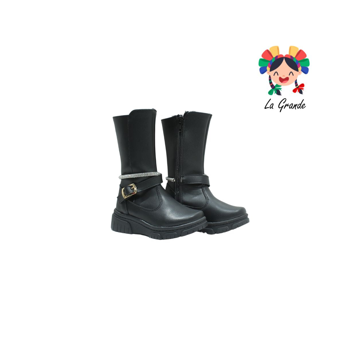 139 ERANDI Negro Sintético Bota Alta para Niña