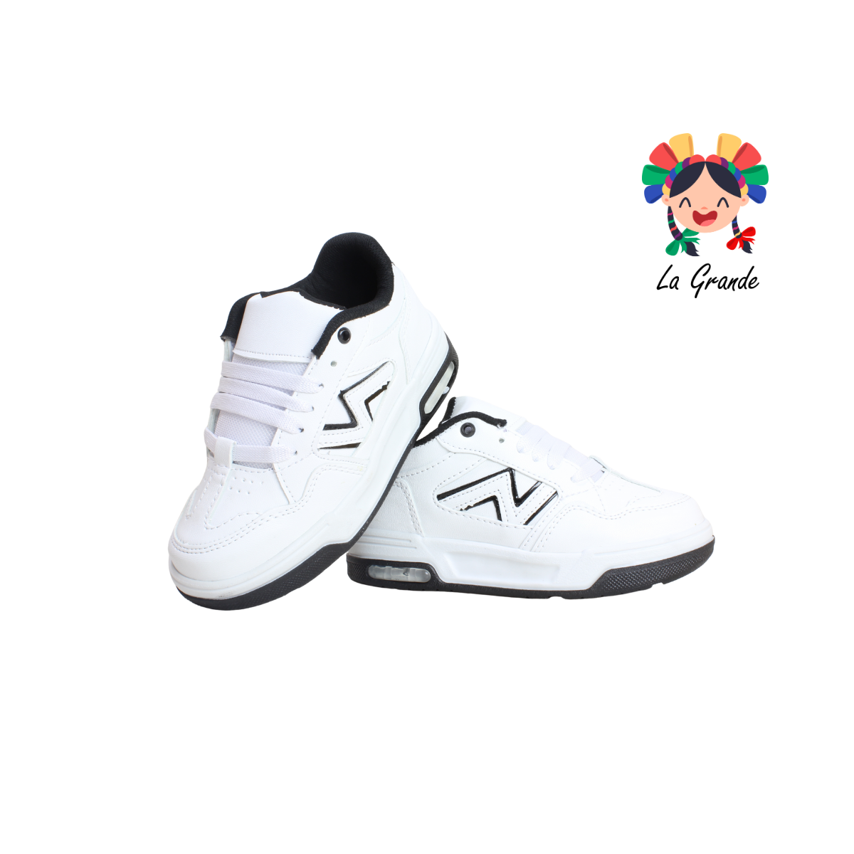 14000 FIRST Blanco Negro Sintético Tenis Casual para Niña y Niño