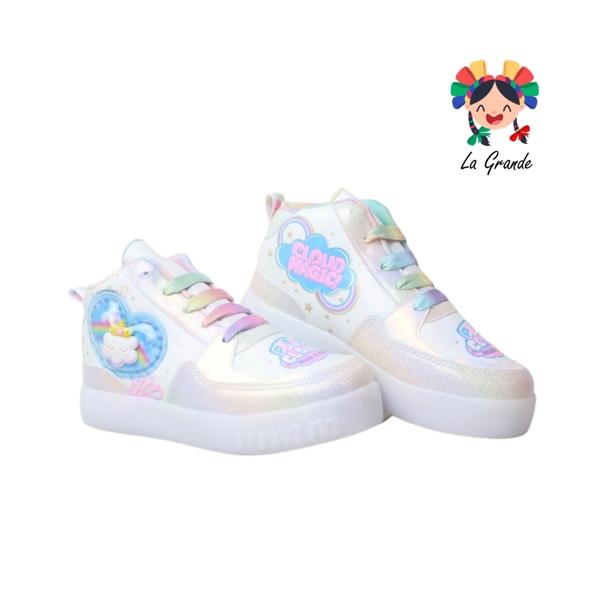 140 NUBE ON KIDS Blanco Multicolor Tenis Casual con Luz Led para Niña