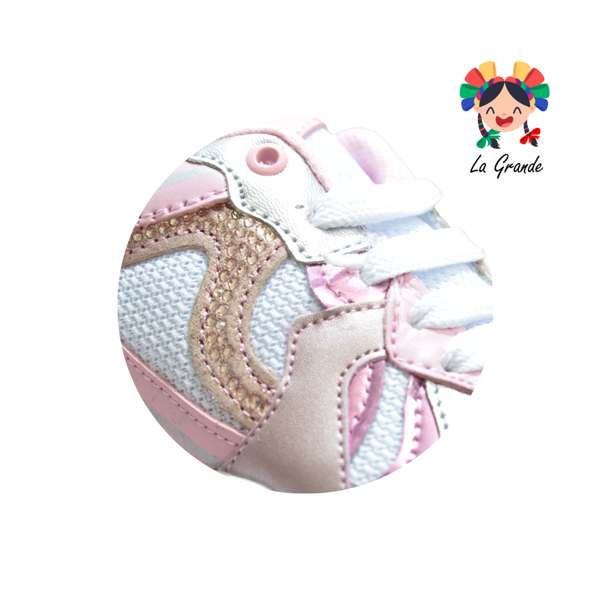 1822 ADIORA Bco Plata Rosa Tenis Deportivo para Niña
