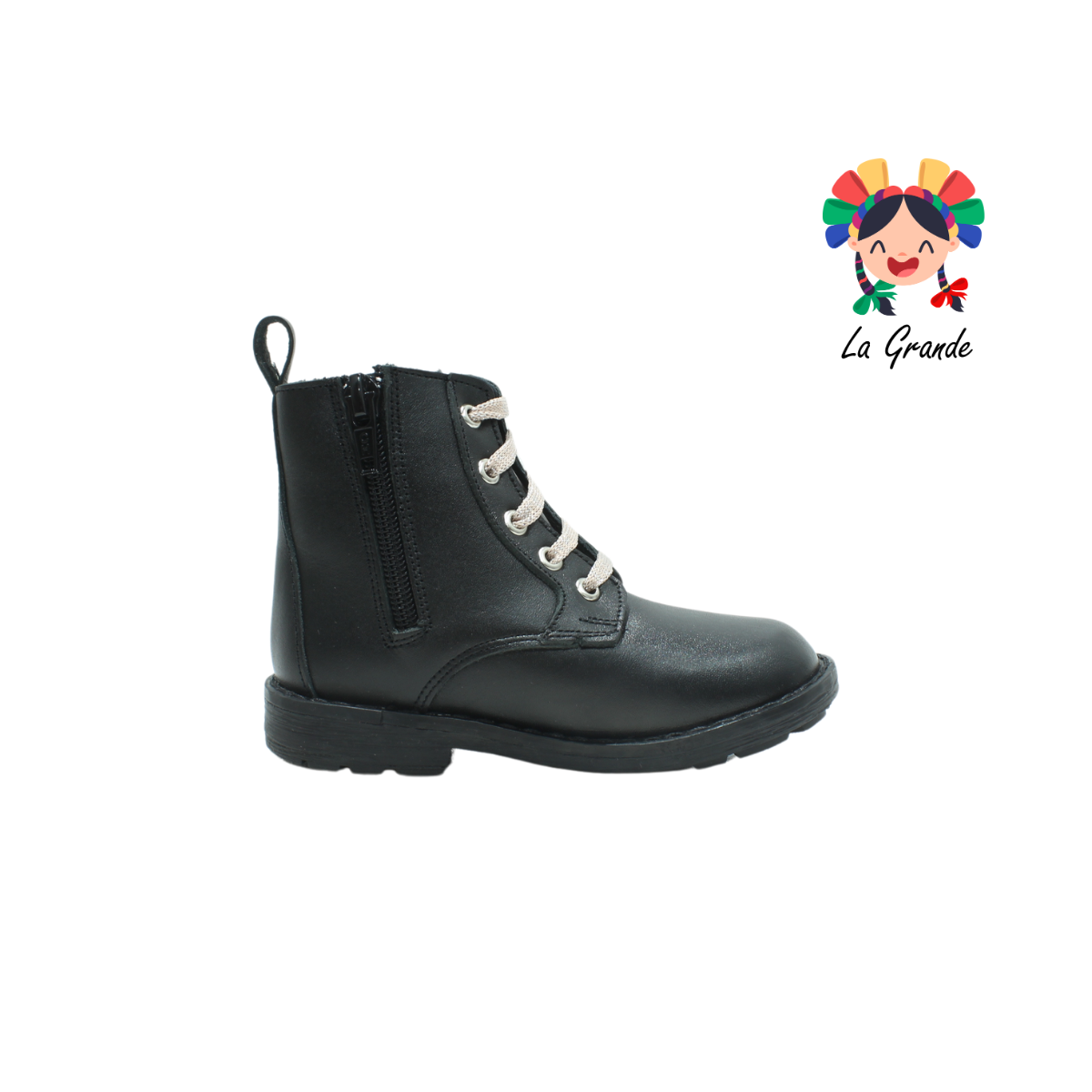 1438 DOGI Negro Piel Bota Casual para Niña