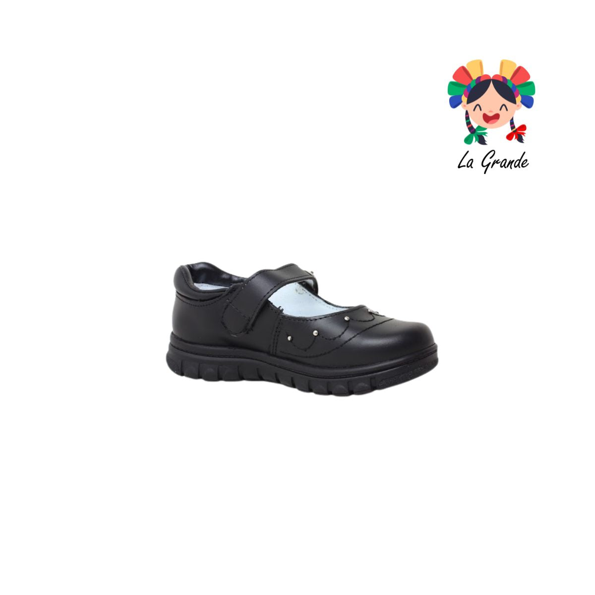 1504 MUJER BONITA Negro Piel Zapato Escolar para Niña