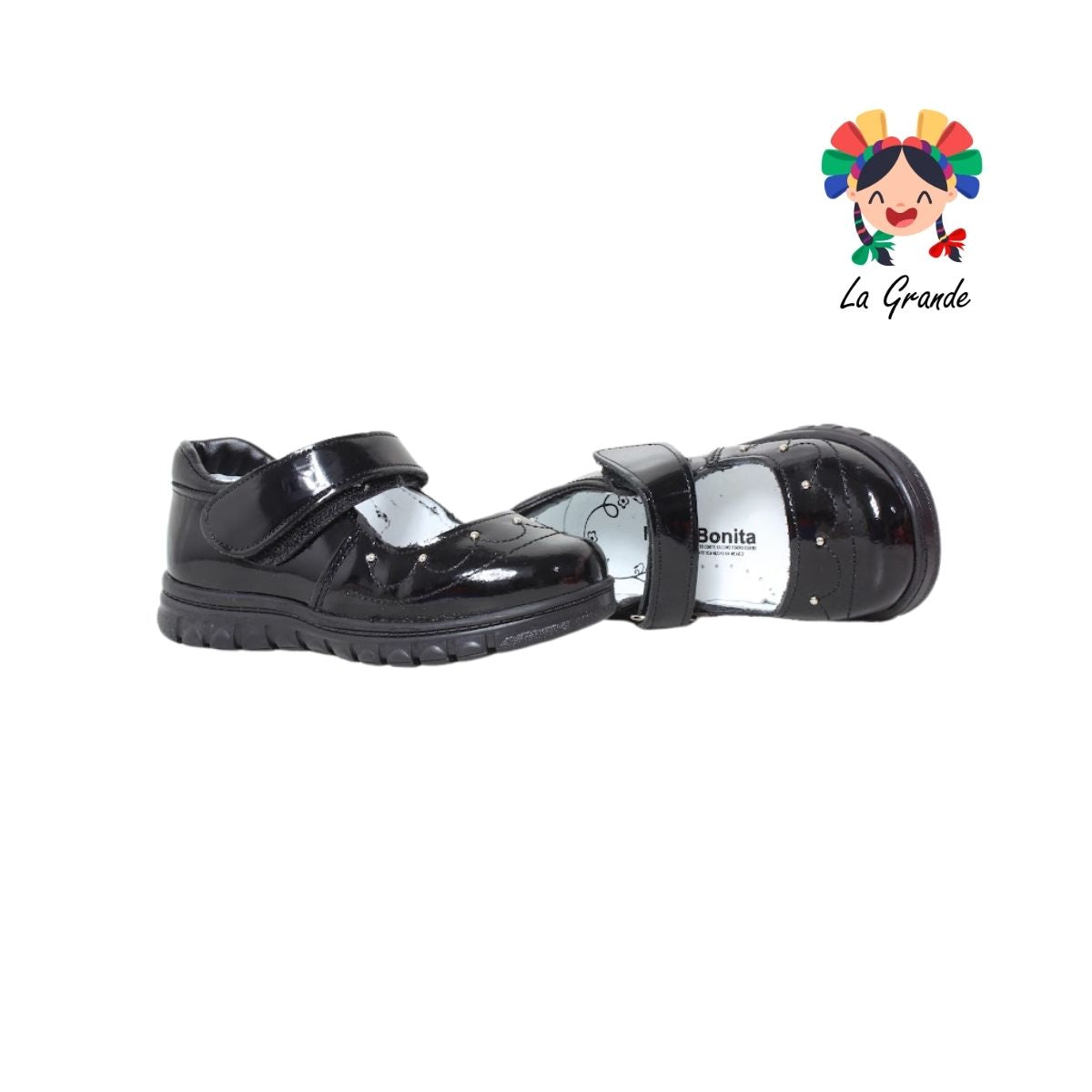 1505 MUJER BONITA Negro Charol Zapato Escolar para Niña