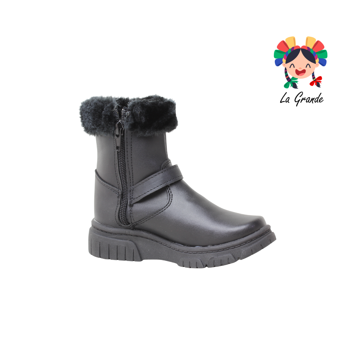 150 ERANDI Negro Napa Bota con Peluche para Niña