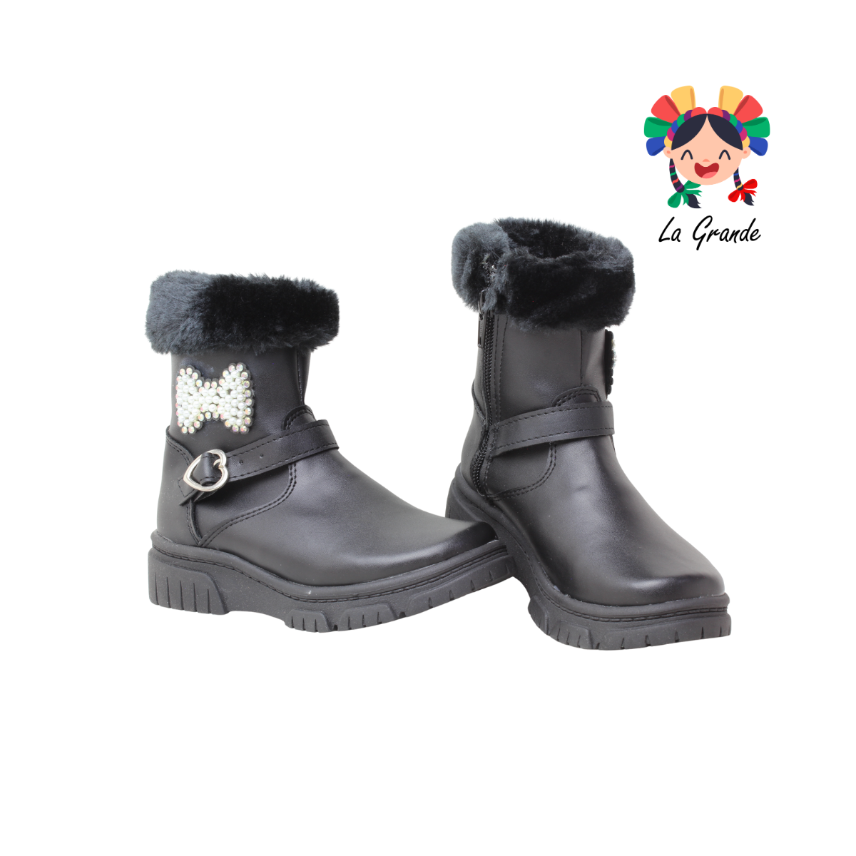 150 ERANDI Negro Napa Bota con Peluche para Niña