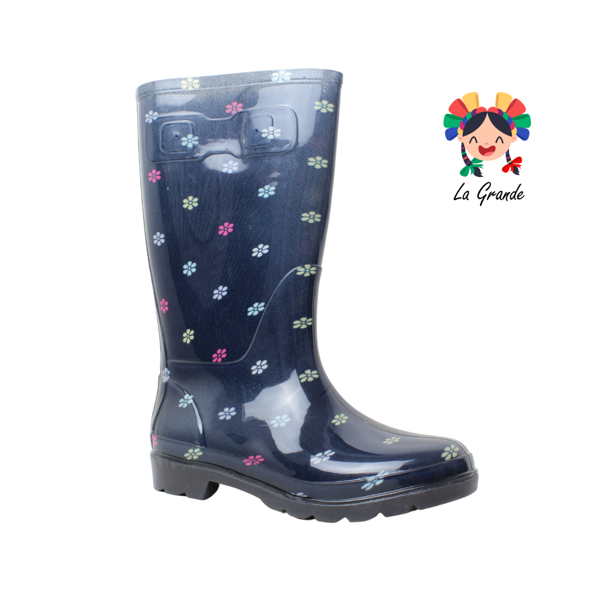1515 TOP MODA Negro Nila Flores Bota de Hule para Dama