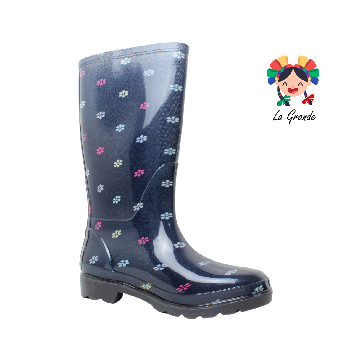 1515 TOP MODA Negro Nila Flores Bota de Hule para Dama
