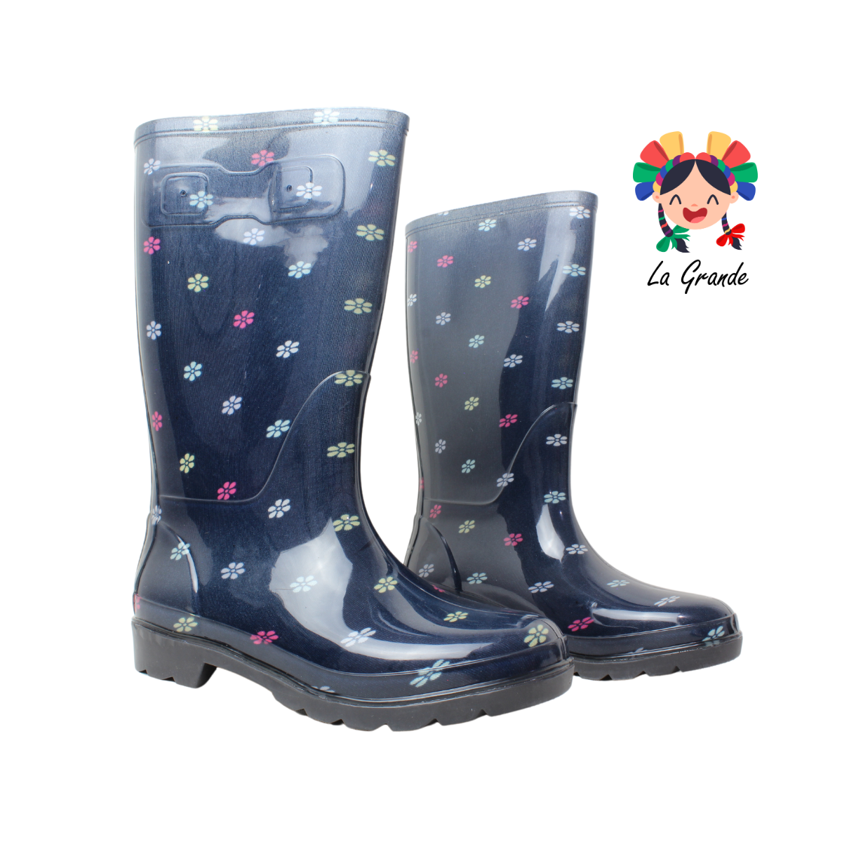 1515 TOP MODA Negro Nila Flores Bota de Hule para Dama