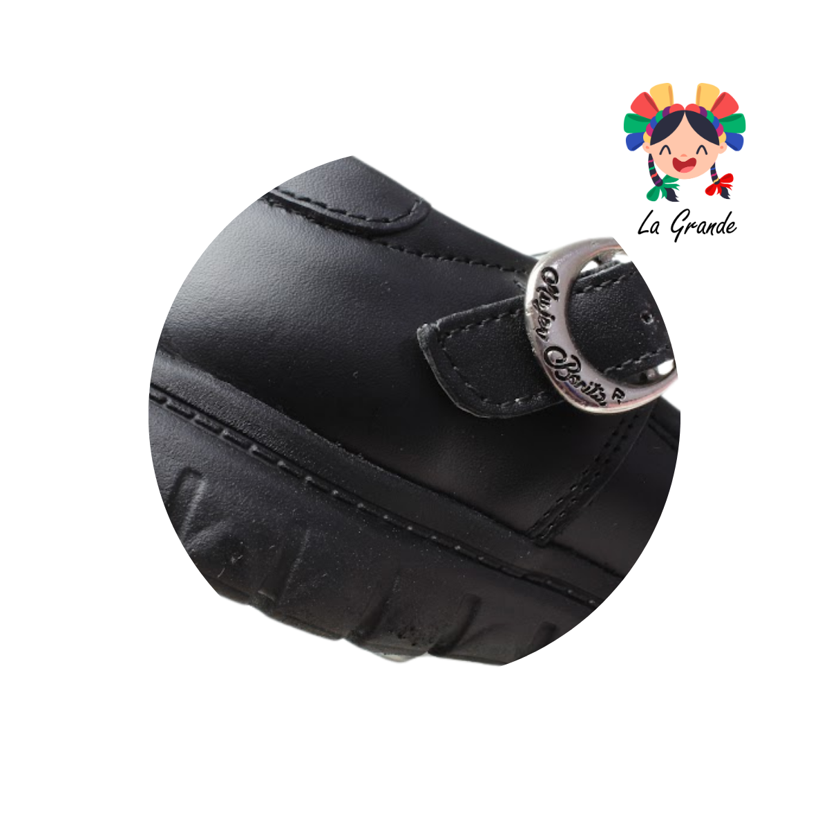 1530 MUJER BONITA Negro Piel Zapato Escolar para Niña