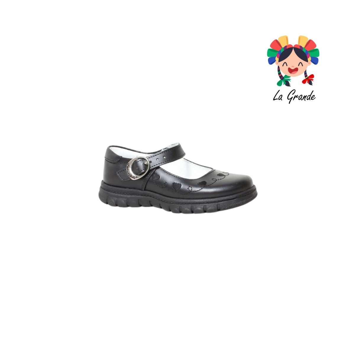 1538 MUJER BONITA Negro Piel Zapato Escolar para Niña