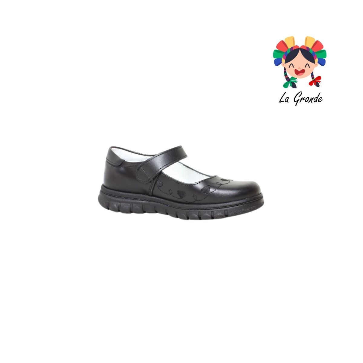 1538 MUJER BONITA Negro Piel Zapato Escolar para Niña