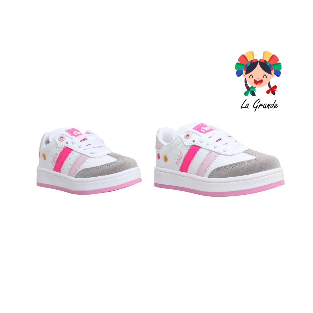 16000 FIRST Bco Gris Rosa Sint Tenis Casual para Bebé, Niña y Niño