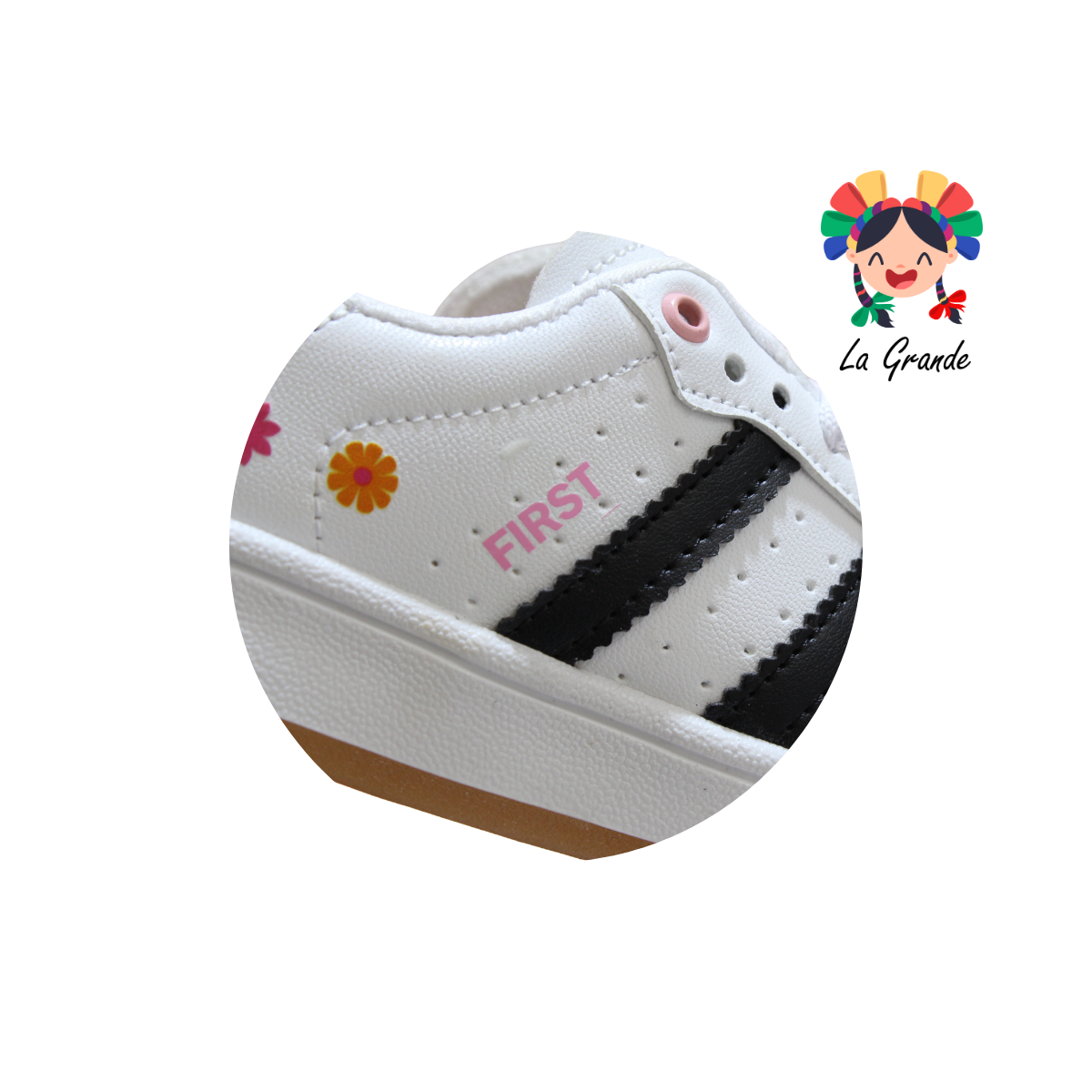16000 FIRST Bco Gris Ngo Flores Sint Tenis Casual para Niña