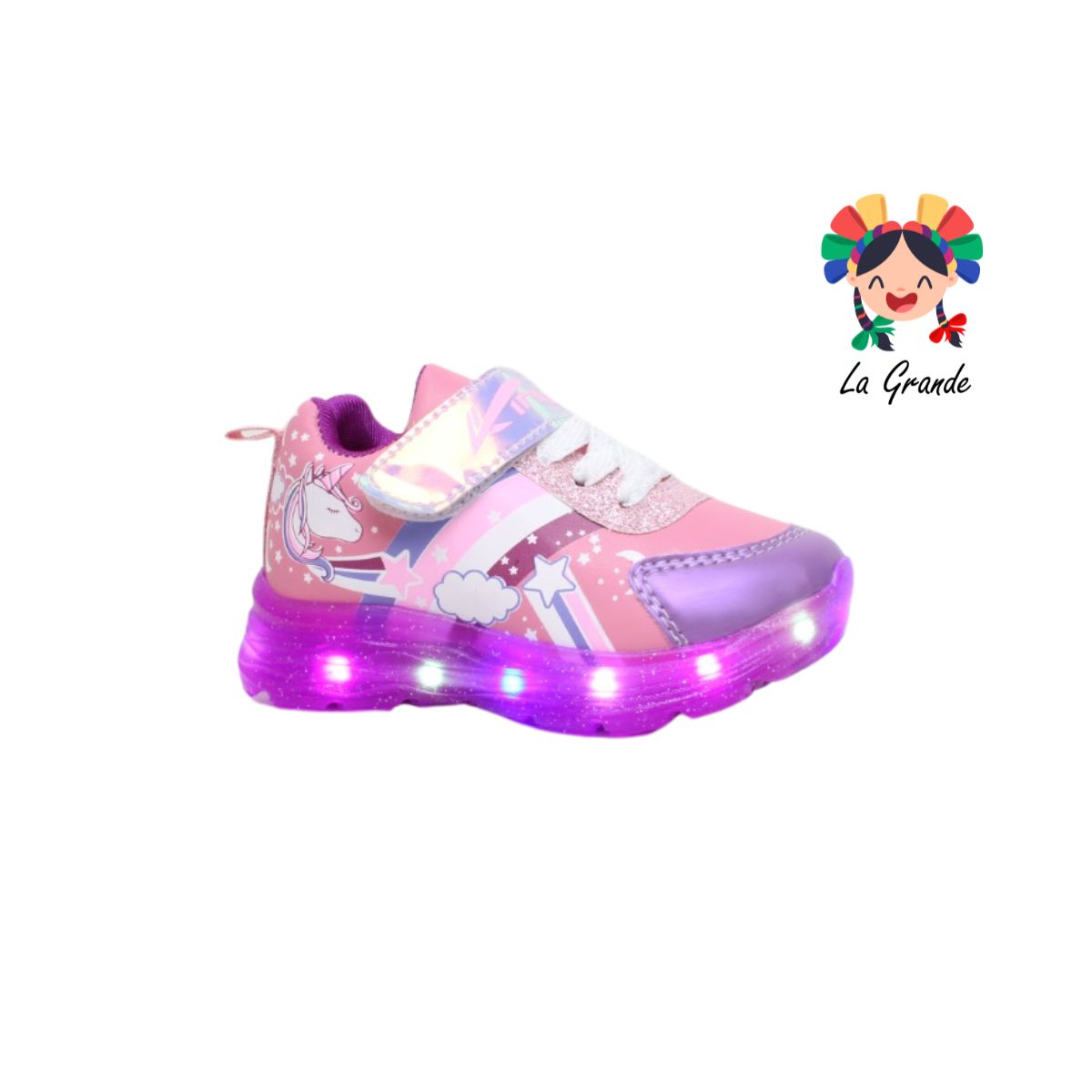 1605 KINGS-LU Rosa Violeta Sint Tenis Casual con Luz Led para Niña