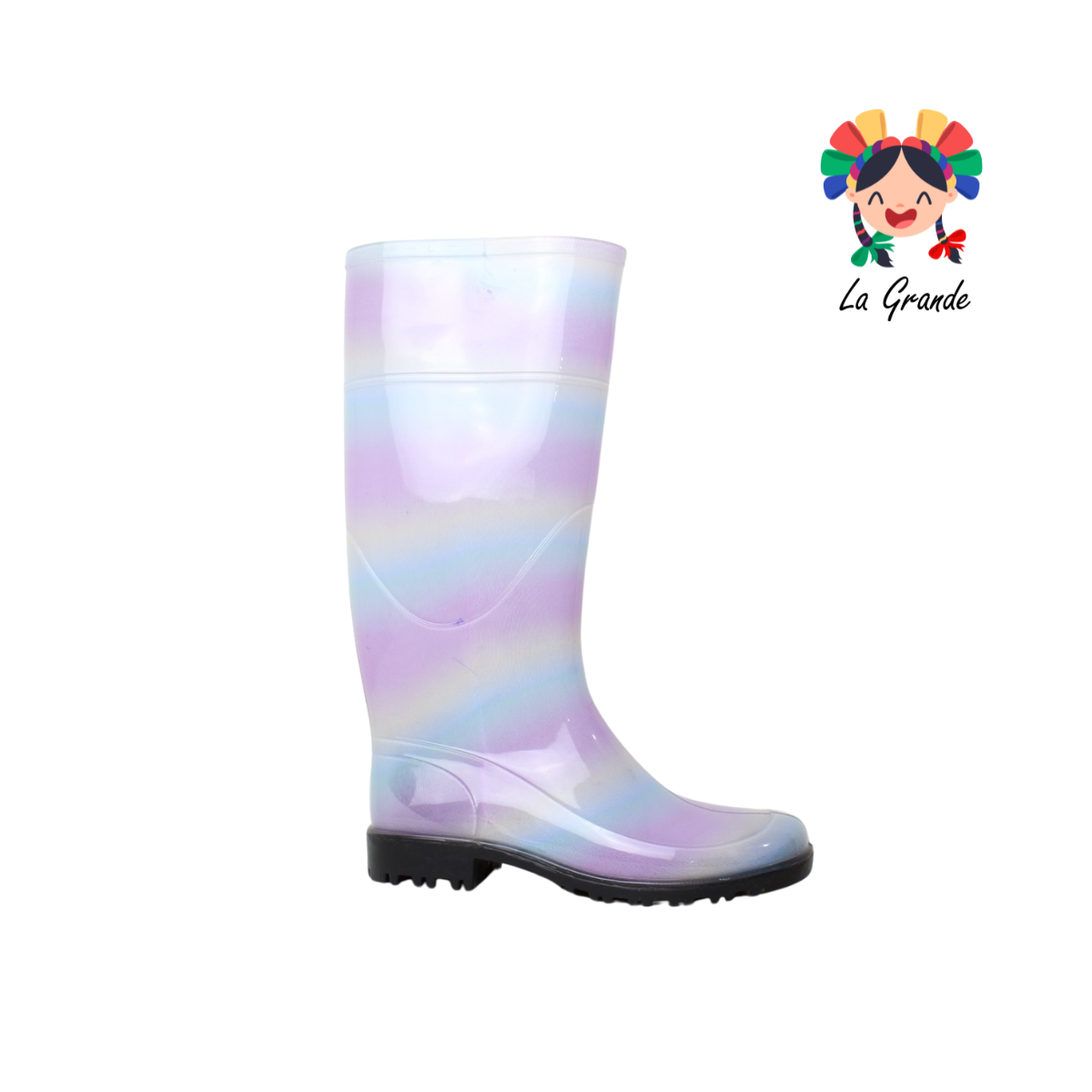 1652 TOP MODA Arcoiris Negro Bota de Hule para Dama