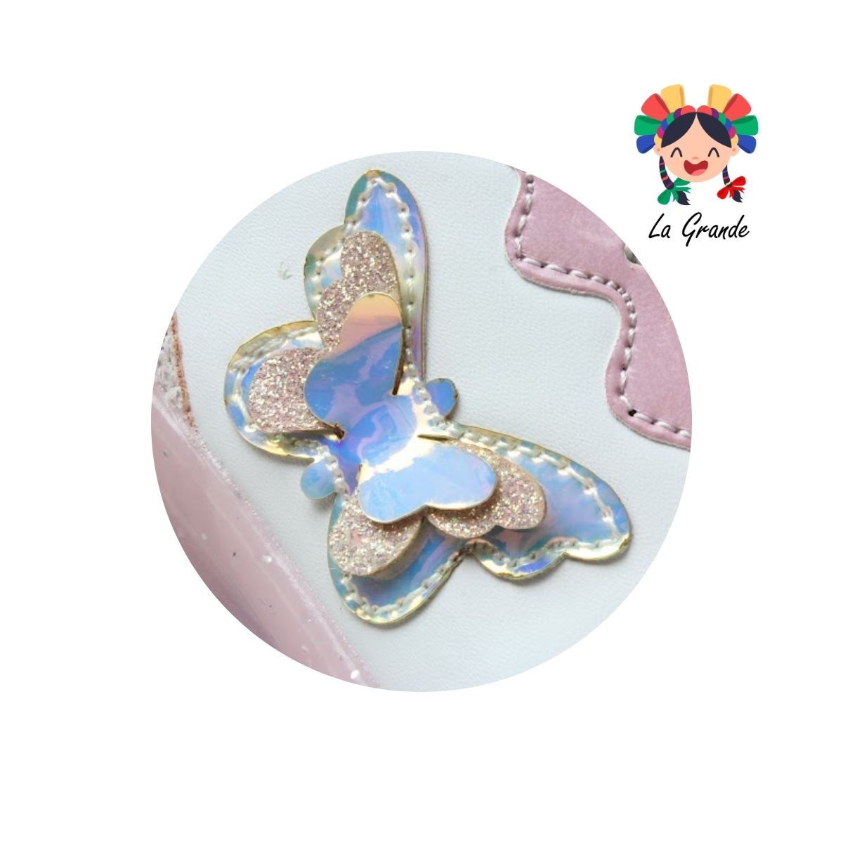 1737 KINGS-LU Blanco Rosa Sintético Tenis Casual con Luz Led para Niña