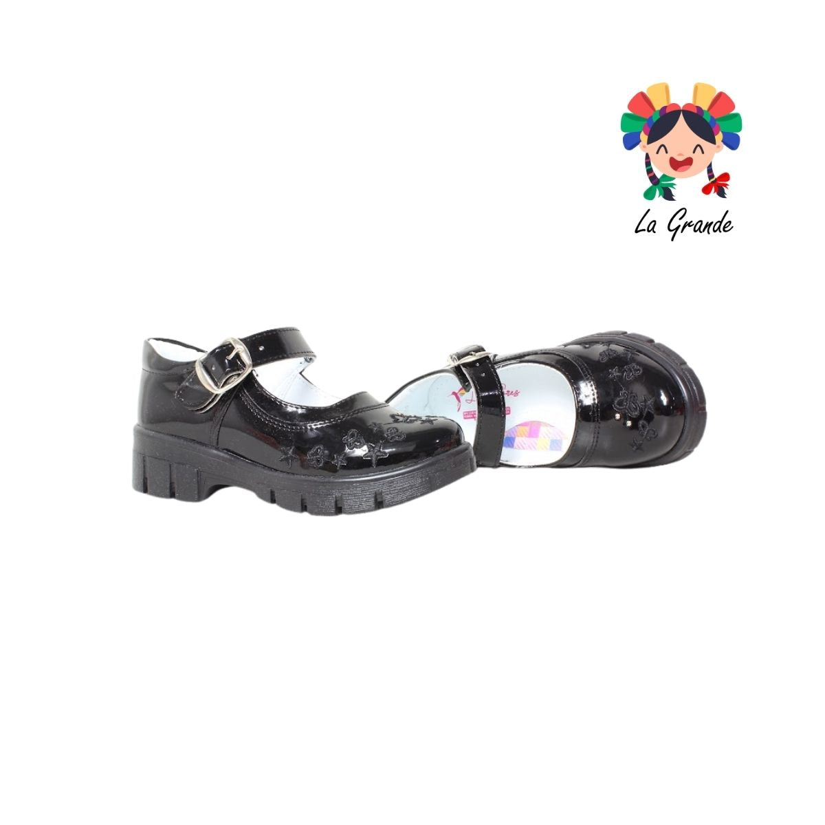 1801 LADY FLORES Negro Charol Zapato Escolar para Niña y Dama