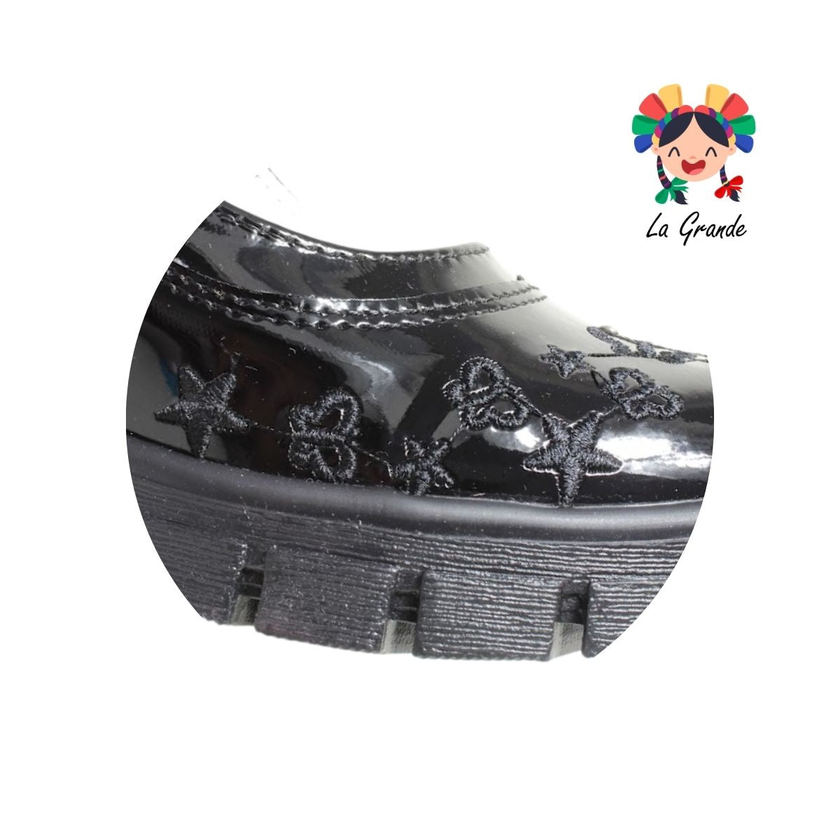 1801 LADY FLORES Negro Charol Zapato Escolar para Niña y Dama