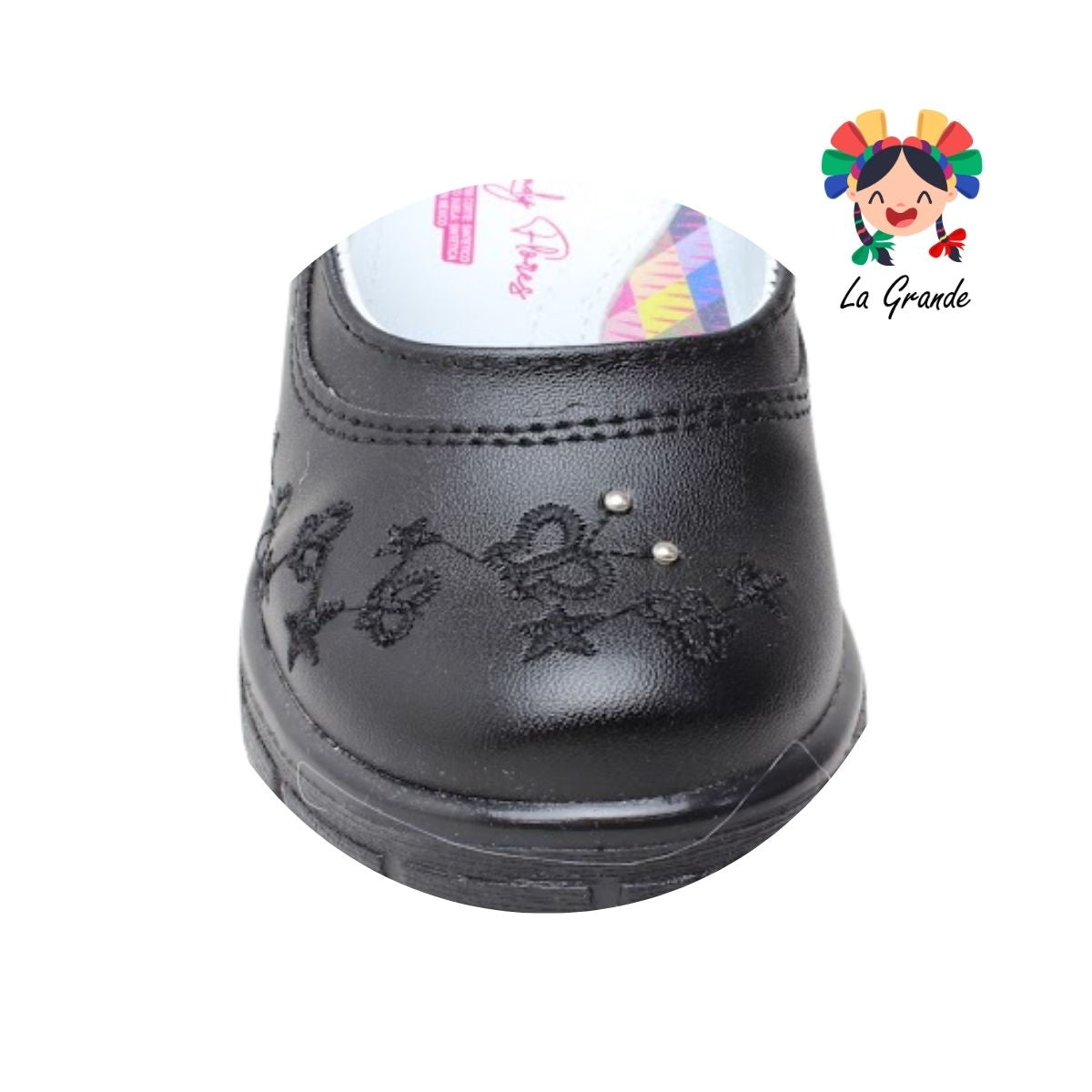 1801 LADY FLORES Negro Sintético Zapato Escolar para Niña