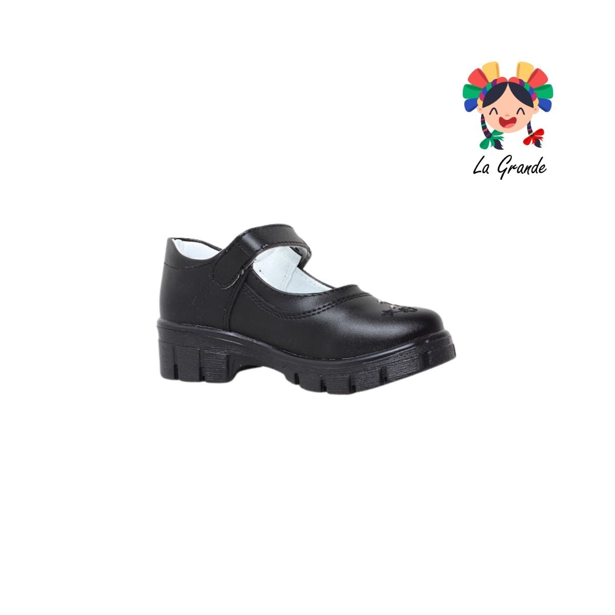 1801 LADY FLORES Negro Sintético Zapato Escolar para Niña